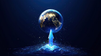 Digital Earth with Rising Arrow Representing Growth and Innovation