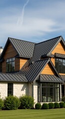 Obraz premium Modern House with Dark Metal Roof.