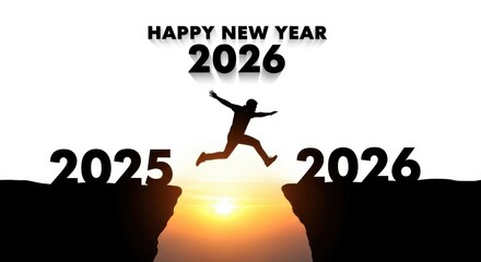 2025 to 2026 over a Cliff at Sunset A New Year Concept Happy New Year 2026