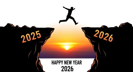2025 to 2026 over a Cliff at Sunset A New Year Concept Happy New Year 2026