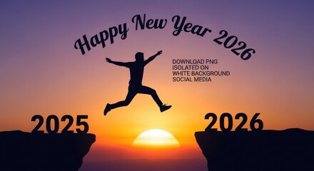 2025 to 2026 over a Cliff at Sunset A New Year Concept Happy New Year 2026