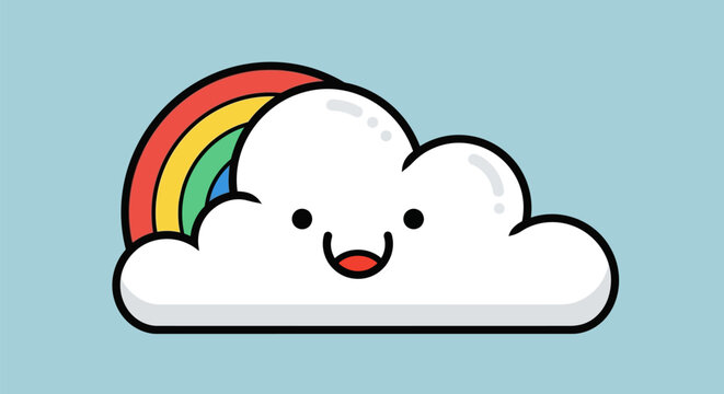 Happy cloud with rainbow smiling brightly in the sky.