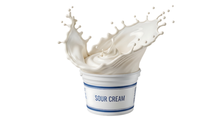 Milk splash in a cup with label isolated on transparent background
