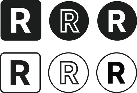 Registered Trademark (&reg;) Symbol Icon Set. Official Registration Mark and Corporate Rights Icons collection. Circle R Registered Mark sign