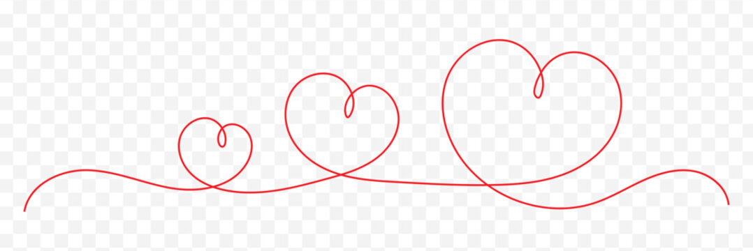 Hand drawn doodle heart continuous one line drawing, heart clipart, love heart, calligraphic heart shape, ribbon, symbol, text divider, isolated on white background. Best Quality Design. EPS 10.