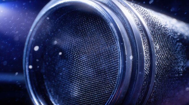 ultra realistic close up of metal foil core inside catalytic converter, clean metallic layers, bright studio lighting, macro detail