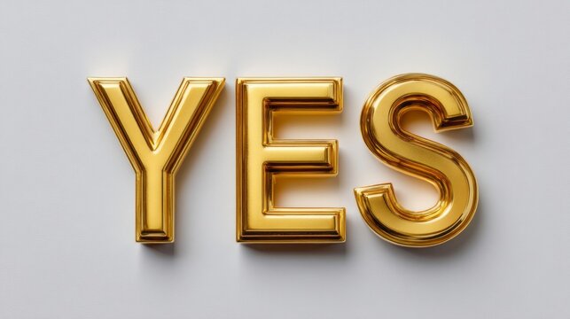 The word "yes" is written in gold letters on a white background. The letters are stylized and appear to be made of gold, giving the word a luxurious and elegant appearance