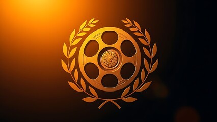 encircling. Golden laurel wreath encircling a film reel, warm lighting and elegant composition. event programs, museum guides, designed for cultural heritage projects and event programs.