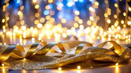 Gold ribbons on table arrangement of radiant golden ribbons on flat surface elegant decorative elements for various uses