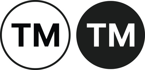 Trademark (TM) Symbol Icon Set. Branding and Commercial Mark. Commercial Use and Goods/Services Mark Icons collection. TM Symbol and Corporate Asset Indicator Collections