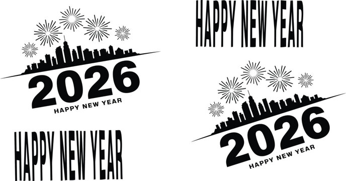 Celebrate 2026 New Year in style with city skyline and fireworks, perfect for invitations, banners, and festive designs to ring in the joyous occasion
