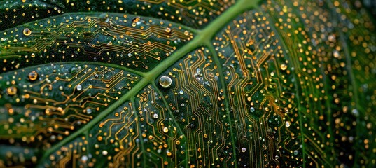 Nature Meets Technology - A Circuit Board Leaf Close-Up.