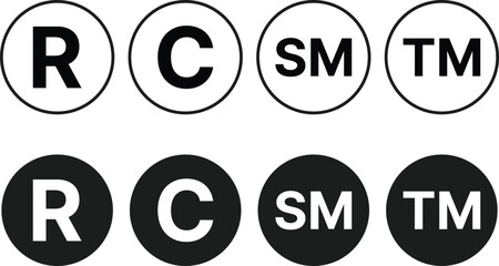 C, R, TM, SM Mark icon Collection. Copyright, Registered, Trademark, and Service Mark symbols. Ownership Watermark Collections