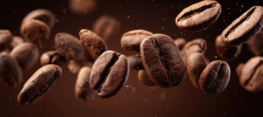 Fototapeta premium Roasted Coffee Beans in Motion - Aromatic Delight and Rich Flavor.