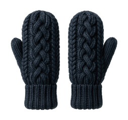 Deep navy hand-knit mittens featuring a textured braided design.