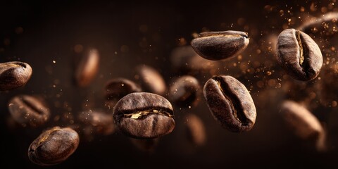Roasted Coffee Beans in Mid-Air - Aromatic and Invigorating Still Life.