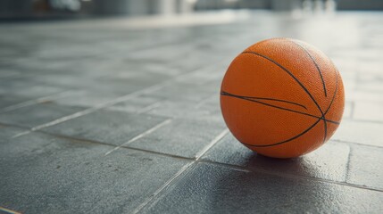 Basketball on a Gray Tiled Surface in Natural Light.