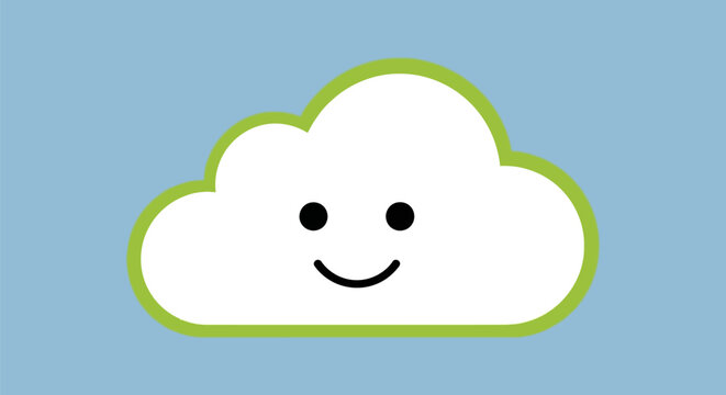 Happy cloud smiling with eyes and mouth on blue background.
