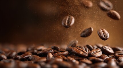Roasted Coffee Beans Falling in Slow Motion for Coffee Preparation.