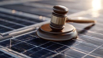 Gavel on Solar Panel - Law and Renewable Energy Concept.