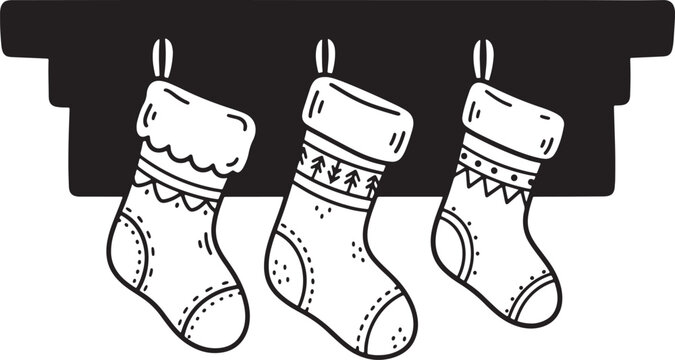 Christmas Stockings Hanging from Mantelpiece Festive Holiday Season Decoration