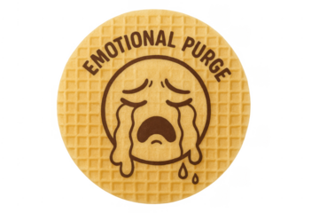 Waffle cookie expressing emotional purge with crying emoji