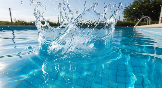Water splash in a swimming pool on a sunny day close up view