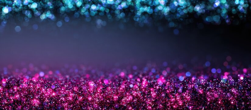 vibrant neon sequins in pink, indigo and teal, dynamic glowing reflections, futuristic party mood, centered blank gradient area designed for bold text
