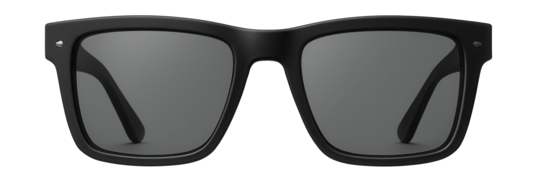 Matte black rectangular sunglasses with polarized grey lenses.