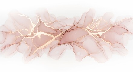 Abstract flowing pink and gold ink art isolated on white background