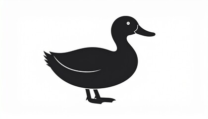 Silhouette of a black duck standing on two legs isolated on a white background, perfect for graphics and design elements