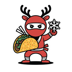 Obraz premium Ninja reindeer holding taco and snowflake