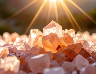 Crystals glowing; sunbeams. Close-up, soft focus