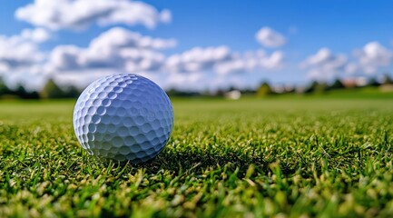 Obraz premium Golf ball on green fairway, sunny day (3)