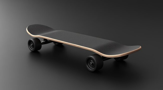 Black skateboard on dark surface
