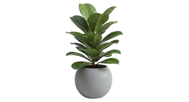 Fiddle leaf fig plant in modern pot isolated on transparent background