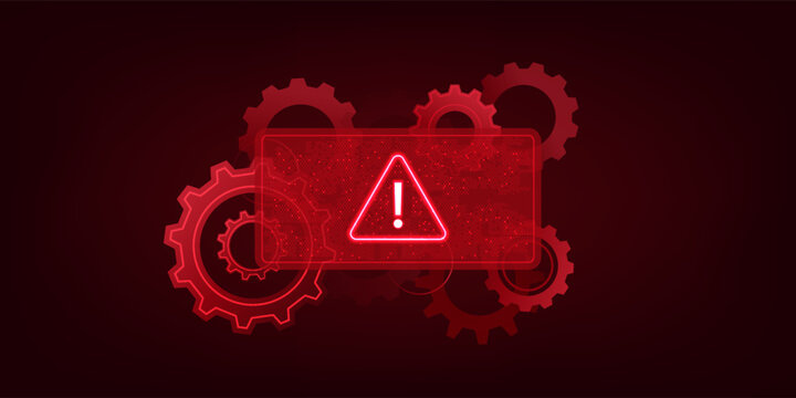 Technology Alert System Background with Warning Icon and Gear Mechanism, Error Detection, System Failure Notification, Cyber Threat and Malfunction Concept