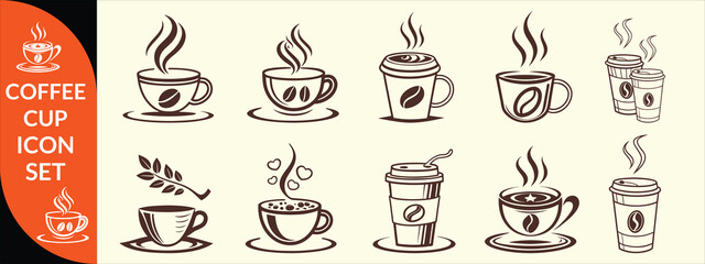 Coffee cup icon. Set of vector cups with coffee. Coffee cup logo. big coffee set design .