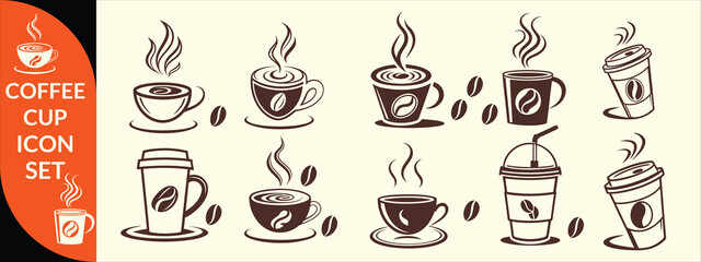 Coffee cup icon. Set of vector cups with coffee. Coffee cup logo. big coffee set design .