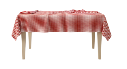 Table with red and white checkered tablecloth isolated on transparent background