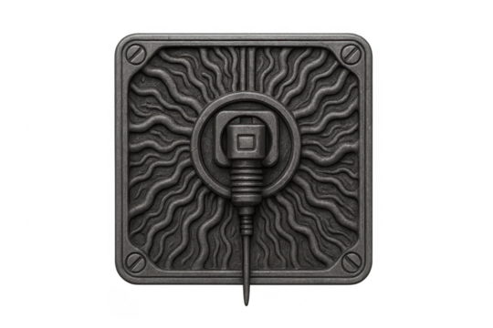 Steampunk industrial metal bas relief symbol machine