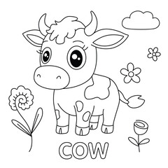 Cute Cow Surrounded by Flowers Coloring Page