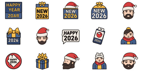 Collection of various Christmas and New Year themed icons and illustrations.