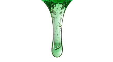 Emerald green liquid pouring down in a stream isolated on transparent background