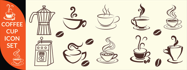 Coffee cup icon. Set of vector cups with coffee. Coffee cup logo. big coffee set design .