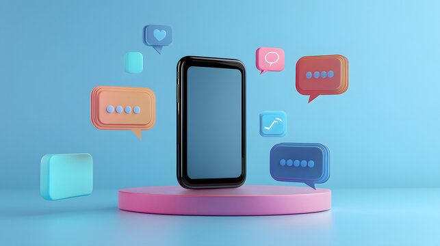 Smartphone with social media icons around representing digital communication