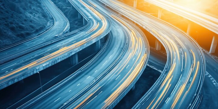 Aerial view on a highway interchange in a city. Urban background.