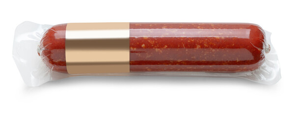 smoked sausage in packaging on a white isolated background
