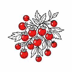 Illustration of a cluster of red tomatoes with green leaves, perfect for food-related projects