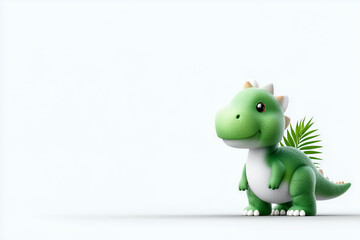 Cute green baby dinosaur cartoon character with happy expression. An isolated and charming illustration on white background